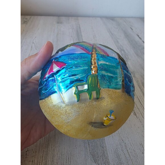 Beach glitter rainbow ball ornament palm tree tropical Hawaiian remember Xmas - Picture 12 of 12